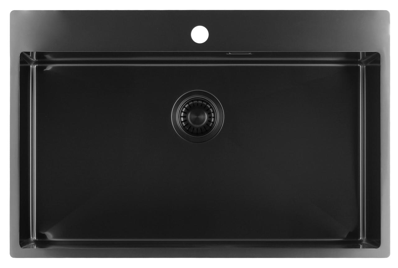 Pure.Sink Luxion PVD Grote Zwarte spoelbak 78x50 cm Tapwing met kraangatbank PLX7850T-63