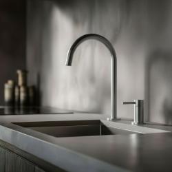 Pure.Sink Luxion 2-hole solid stainless steel kitchen faucet with round spout PLX2HR-02
