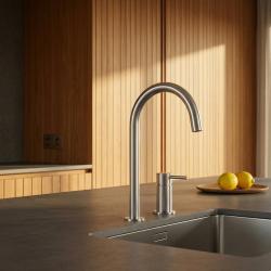 Pure.Sink Luxion 2-gats massief RVS keukenkraan met ronde uitloop PLX2HR-02
