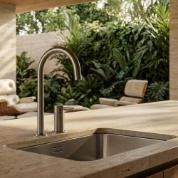 Pure.Sink Luxion 2-gats massief RVS keukenkraan met ronde uitloop PLX2HR-02