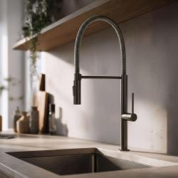 Pure.Sink Luxion Gun metal professional kitchen faucet with flexible spout and 2 spray modes PLXFLEX-61