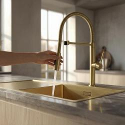 Pure.Sink Luxion Gouden keukenkraan profi met flexibele uitloop en 2 straalsoorten PLXFLEX-60