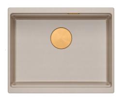Quadri Newport II Granit Unterbau beige Spüle 560x450mm mit Kupferstöpsel und Ablaufkappe 1208971764