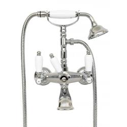 PB Grifo clásico de sobremesa para bañera con manetas blancas Cromo, incluye ducha de mano 1208971823