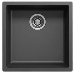 Black 40x40 cm undermount and top-mount sink with automatic stainless steel drain plug 1208971836