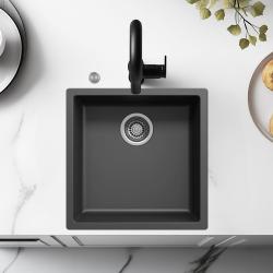 Black 40x40 cm undermount and top-mount sink with automatic stainless steel drain plug 1208971836
