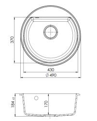 GraniteMy Bremen ronde granieten spoelbak 43 cm zwart opbouw en onderbouw met kraangatbank met rvs plug 1208953206