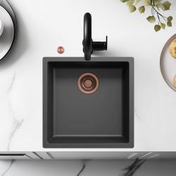 Black sink, 40x40 cm, undermount and top-mount, with automatic copper drain plug 1208971852