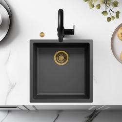Black 40x40 cm undermount and top-mount sink with automatic gold drain plug 1208971853