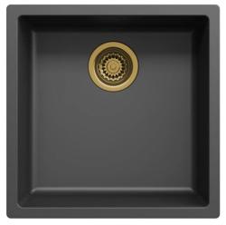 Black 40x40 cm undermount and top-mount sink with automatic gold drain plug 1208971853