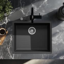 Black sink, 50x40 cm, undermount and top-mount, with automatic stainless steel drain plug 1208971855