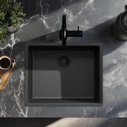 Black sink, 50x40 cm, undermount and top-mount, with automatic black drain plug 1208971856
