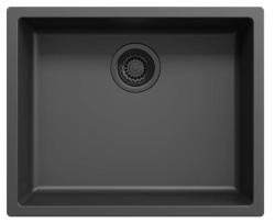 Black sink, 50x40 cm, undermount and top-mount, with automatic black drain plug 1208971856