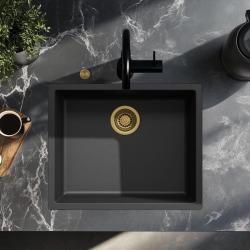 Black sink, 50x40 cm, undermount and top-mount, with automatic gold drain plug 1208971859