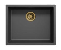 Black sink, 50x40 cm, undermount and top-mount, with automatic gold drain plug 1208971859