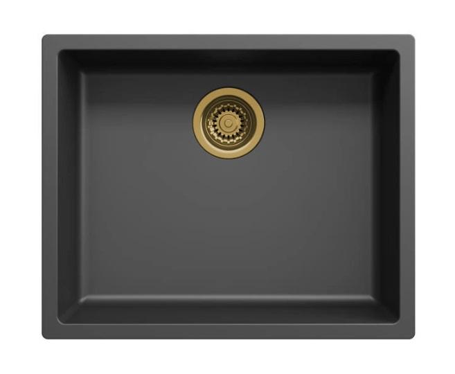 Black sink, 50x40 cm, undermount and top-mount, with automatic gold drain plug 1208971859