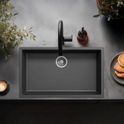 Black large sink, 70x40 cm, undermount and top-mount, with automatic stainless steel drain plug 1208971861