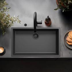 Ausmann Fibre zwarte spoelbak 70x40cm onderbouw, opbouw en vlakbouw met automatische zwarte plug 1208971862
