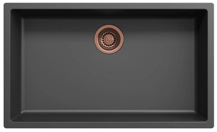 Black large sink, 70x40 cm, for undermount and top-mount installation, with automatic copper drain plug 1208971863