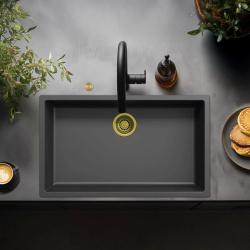 Black large sink, 70x40 cm, undermount and top-mount, with automatic gold drain plug 1208971864