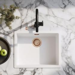 White sink, 50x40 cm, undermount and top-mount, with automatic copper drain plug 1208971900