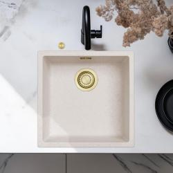 Sand-white sink, 40x40 cm, undermount and top-mount, with automatic gold drain plug 1208971928