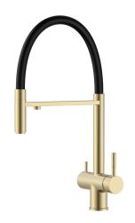 Pure.Sink Elite Steel Flex 3-smerni PVD krtačeno zlato kuhinjsko pipo z gibljivim izlivom in filtrirano vodo PS8110-60