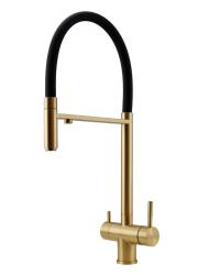 Pure.Sink Elite Steel Flex 3-weg PVD geborsteld goud keukenkraan met flexibele uitloop en Gefilterd Water PS8110-60