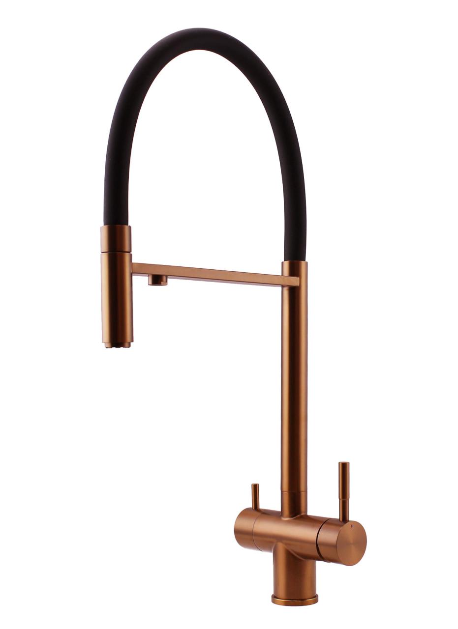 Pure.Sink Elite Steel Flex Robinet de cuisine en cuivre PVD à 3 voies avec bec flexible et eau filtrée PS8110-62