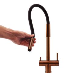 Pure.Sink Elite Steel Flex 3-weg PVD koper keukenkraan met flexibele uitloop en Gefilterd Water PS8110-62