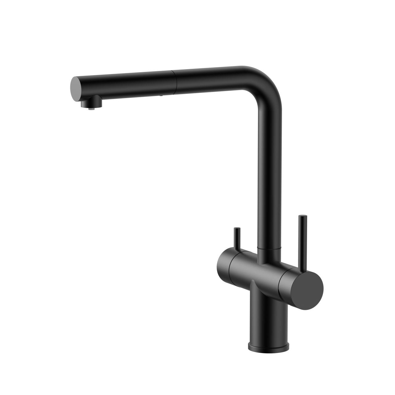 Pure.Sink Elite Steel Clear-S Matte Black 3-Way Kitchen Faucet with Pull-Out Spout and Filtered Water PS8120-10