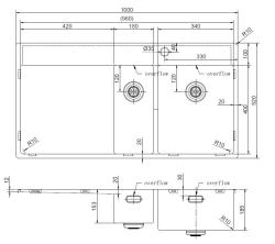 Pure.Sink Exclusivo RVS 1,5  spoelbak met afdruipgedeelte 100x52 cm Tapwing rechts PEX3418100RT-02