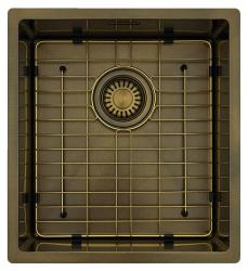 Pure.Sink Luxion PVD Antiek Bronzen spoelbak 36x40 cm onderbouw, vlakinbouw en opbouw  met bodemrek PLX3640-64