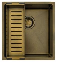 Pure.Sink Luxion PVD Antiek Bronzen spoelbak 36x40 cm onderbouw, vlakinbouw en opbouw  met bodemrek PLX3640-64