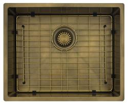 Pure.Sink Luxion PVD Antiek Bronzen spoelbak 50x40 cm onderbouw, vlakinbouw en opbouw met bodemrek PLX5040-64