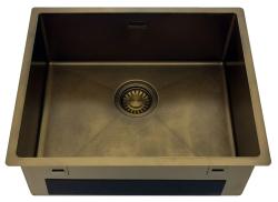 Pure.Sink Luxion PVD Antiek Bronzen spoelbak 50x40 cm onderbouw, vlakinbouw en opbouw met bodemrek PLX5040-64