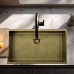Pure.Sink Luxion Grote PVD Antiek Bronzen spoelbak 74x40 cm onderbouw, vlakinbouw en opbouw met bodemrek PLX7440-64