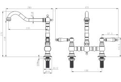 Aquanello Heritage Manor 2 gats Klassieke Keuken Nostalgische Brug Keukenkraan met Haakse Uitloop Brons BN-0010-HM