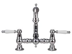 Aquanello Heritage Manor Klassieke Keuken Nostalgische Brug Keukenkraan Chroom met Witte Hendel CR-0010-HM