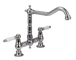Aquanello Heritage Manor Klassieke Keuken Nostalgische Brug Keukenkraan Chroom met Witte Hendel CR-0010-HM