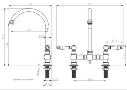 Aquanello Heritage Manor Klassieke Keuken Nostalgische Brug Keukenkraan Brons met Witte Hendel BN-0011-HM