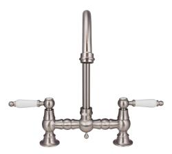 Aquanello Heritage Manor Klassieke Keuken Nostalgische Brug Keukenkraan RVS met Witte Hendel en Ronde Uitloop NB-4001-HA