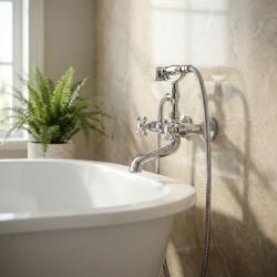 Aquanello Heritage Ascot Classic Surface-Mount Bath Faucet with Star Knobs Chrome including Hand Shower CR-3002-HA