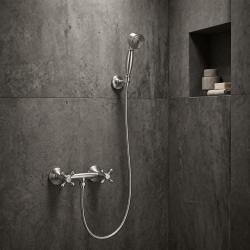 Aquanello Heritage Ascot Classic Surface-Mount Shower Faucet Set with Star Knobs, Stainless Steel, including Hand Shower NB-2002-HA