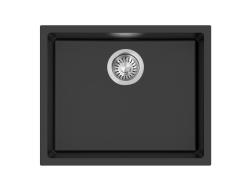 Pure.Sink Eternal Quartz Black Sink 50x40 cm Undermount and Overmount with Stainless Steel Drain Plug