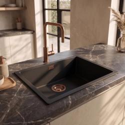 Pure.Sink Eternal Quartz Black Sink 50x40 cm Undermount and Overmount with Copper Plug