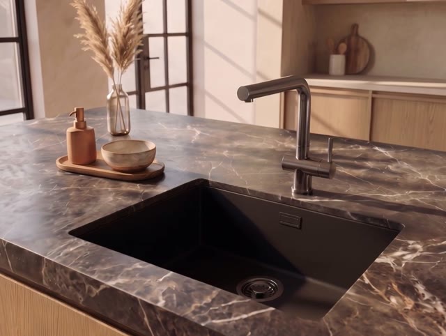 Pure.Sink Eternal Quartz Zwarte Spoelbak 50x40 cm Onderbouw en Opbouw met Gun metal plug
