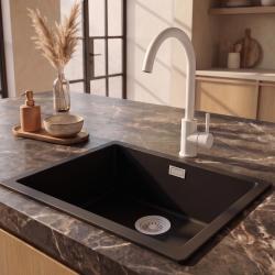 Pure.Sink Eternal Quartz Black Sink 50x40 cm Under-mount and Over-mount with White Plug
