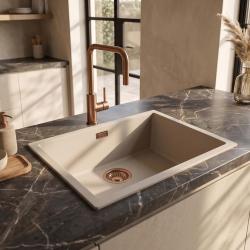 Pure.Sink Eternal Quartz Coffee Cream Spülbecken 50 x 40 cm, Unterbau- und Aufsatzmodell mit Messingstopfen