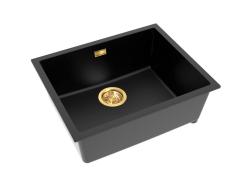Pure.Sink Eternal Quartz Zwarte Spoelbak 50x40 cm Onderbouw en Opbouw met Automatische Gouden plug